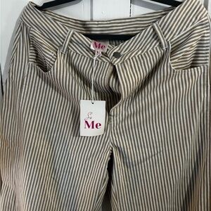 So Me Beige and White Striped Wide Leg Pants